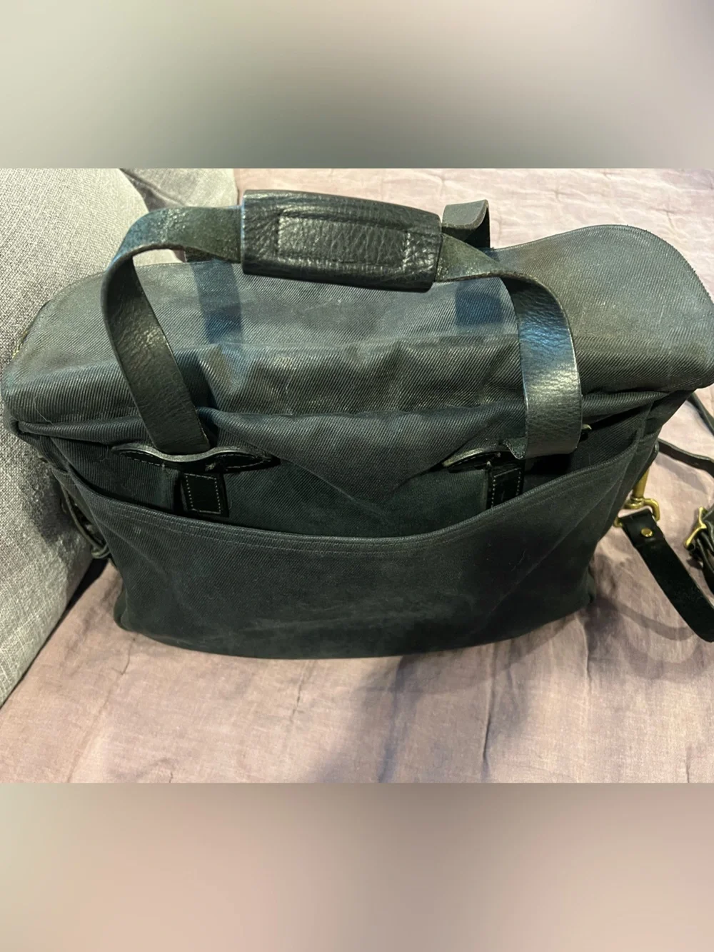 Filson Men's Black Canvas Briefcase Twill with Leather Accents